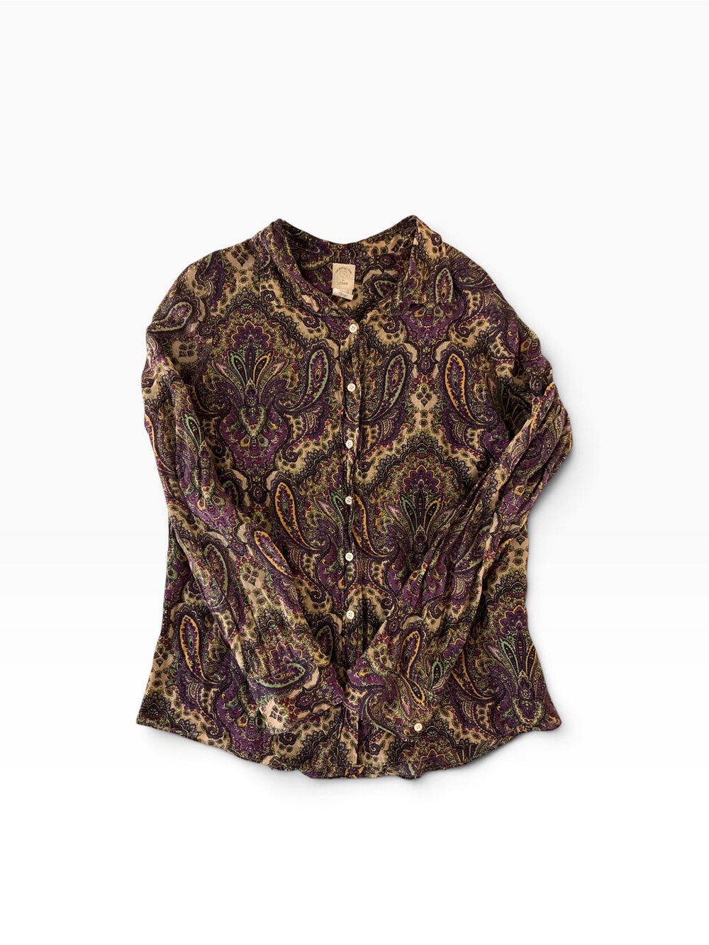J.Crew The Perfect Shirt Paisley Silk Cotton Blouse Purple Green 10